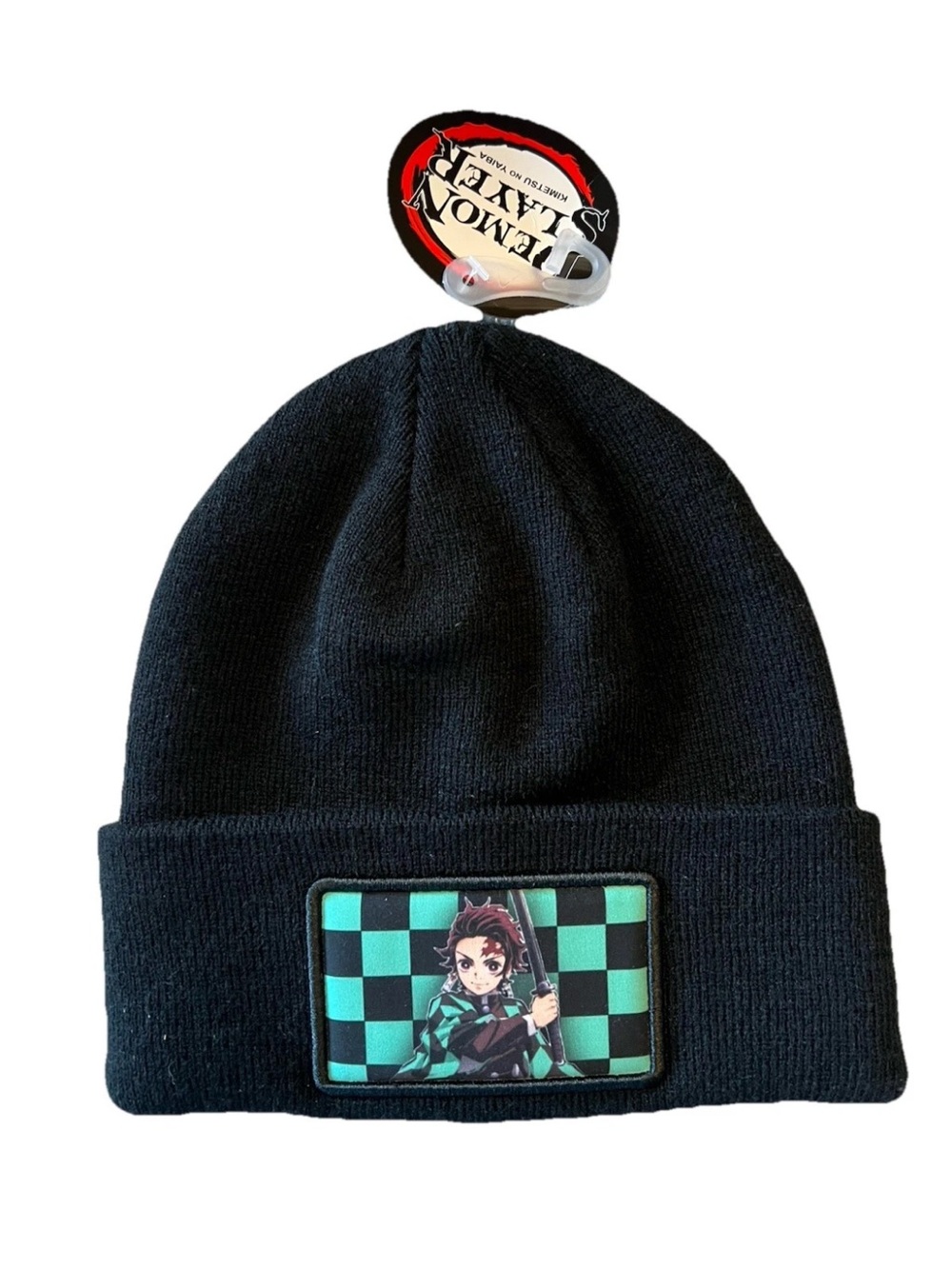 Demon Slayer Black Cuffed Beanie Kimetsu No Yaiba Patch Winter Hat Bioworld NEW